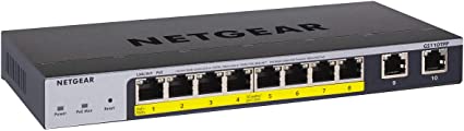 NETGEAR 10-Port PoE Gigabit Ethernet Smart Switch (GS110TPP) - Managed, Optional Insight Cloud Management, 8 x PoE  @ 120W Upgradeable, 2 x 1G Uplinks, Desktop or Wall Mount