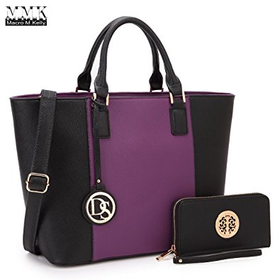 MMK Collection BestSell Large Trendy Color Designer Fashion Women Handbags Satchel/Tote With Free Matching Wallet(6417)~Designer Purse With Wristlet Wallet
