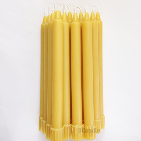 BCandle 100% Pure Beeswax Candles Organic Hand Made - 8 Inch Tall, 3/4 Inch Diameter; Tapers (16)