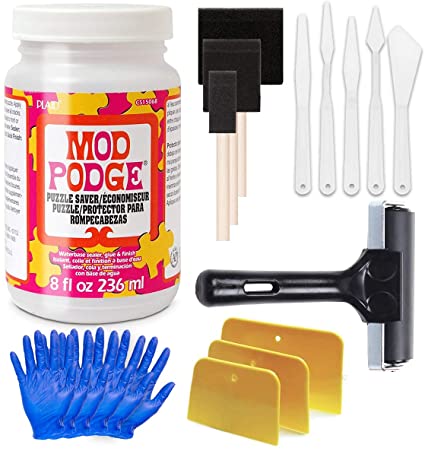 Mod Podge Puzzle Saver Glue Kit, Adhesive Brushes for Jigsaw Puzzles, Boards, Mats, with Pixiss Accessory Kit