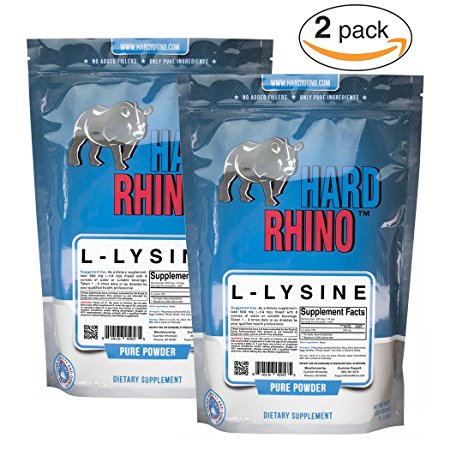Hard Rhino L-Lysine Powder, 1000 Grams (2.2 Lbs), Unflavored, Lab-Tested, Scoop Included