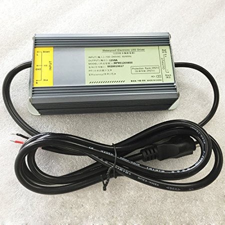 YGS-Tech 100W Waterproof IP67 LED Power Supply Driver Transformer, AC 100-240 to 12 Volt DC Output with 3-Prong Plug, 5ft Cable