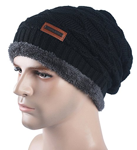 Spikerking New Mens Knitted hats Plush Lining Winter Thick Beanie Hat Skull Cap