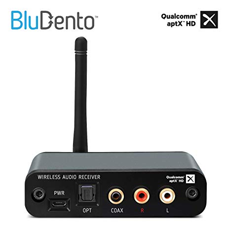 [Upgraded Version] BluDento Bluetooth 5.0 Music Receiver aptX HD 100 ft Long Range Works with A/V Receiver HiFi Audio Home Theater Stereo System and Wired Speakers
