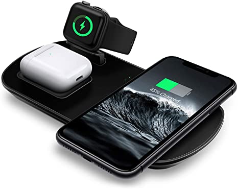 Wireless Charger, 3 in 1 Wireless Charging Station Compatible for Apple Watch SE/6/5/4/3/2/1, Fast Charging Stand Compatible with iPhone 12/11/XR/XS/X/8P/8, Samsung S20/Note10/, AirPods