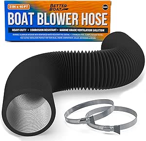 Boat Blower Hose 3 Inch Marine Exhaust Hose 10' Bilge, Engine Compartment, Head, Galley or Dryer Vent Hose 3 Inch Duct Hose 3 Inch Marine Blower Hose Flexible PVC Black 3 Inch Duct Hose