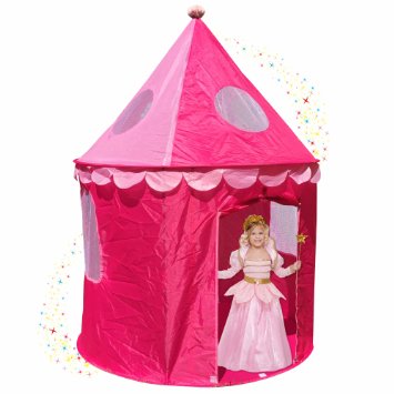 Pink Princess Castle Play Tents for Girls w/ Sunroof - Unique Pop Up Children Play Tent for Indoor & Outdoor Use - Beautiful Fairy Princess Castle Tent w/ Carrying Case