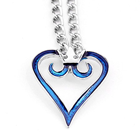Cosplay Anime Kingdom Hearts 2 Crown Logo Pendant Blue Heart Necklace Charm