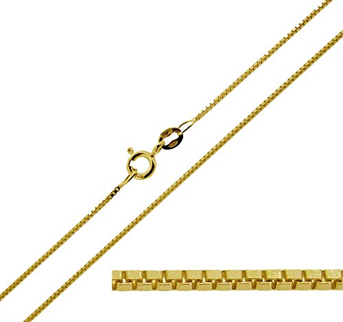 CJoL - Solid 9ct Yellow Gold 0.7mm Wide Box Chain In Simple Gift Bag (available in 16" to 30")