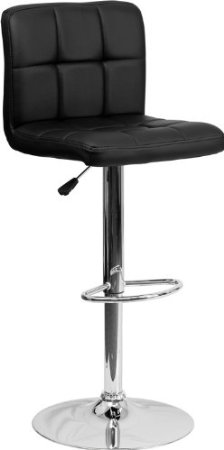 2 Pk Contemporary Black Quilted Vinyl Adjustable Height Bar Stool with Chrome Base