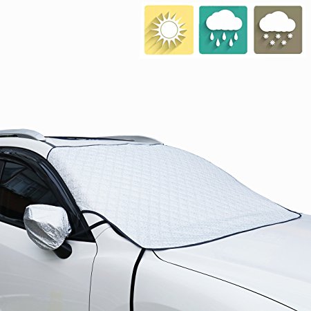 Windshield Snow Cover Jackey awesome Car Windshield Snow & Sun Shade Protector Exterior Shield Guard Fits All Weather Winter Summer Auto SunShade Cover (Silver, Front Windshield)