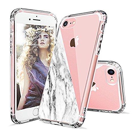 iPhone 7 Case, iPhone 7 Case Clear, MOSNOVO Half White Marble Clear Design Printed Transparent Plastic Hard Back Case with Soft TPU Bumper Protective Phone Case Cover for Apple iPhone 7 (4.7 Inch)