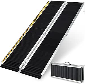 Goplus Portable Wheelchair Ramp 6 FT, Folding Handicap Ramp w/Transition Plate & Non-Slip Surface, Reflective Warning Stickers, Threshold Ramp for Stairs, Doorways, Steps, Scooter, Trunk, Garage