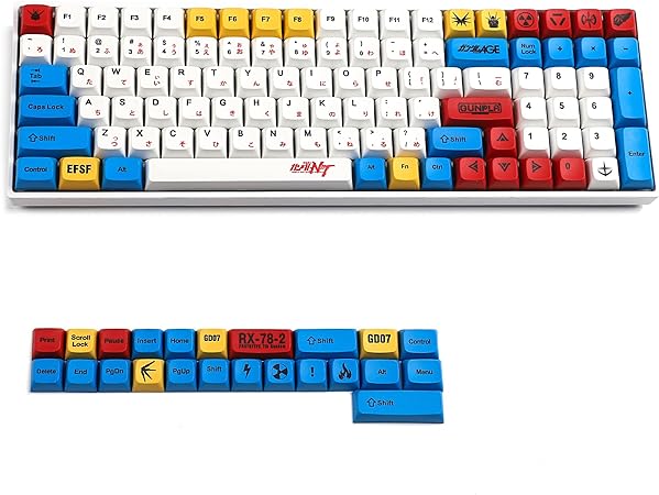 YMDK PBT Keycaps ZDA Similar to XDA Japanese Keycap Dye Sub for MX Keyboard 104 87 GK61 96 84 GK64 68 Key caps (123 Gundam)