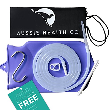 Premium Purple Silicone Enema Bag Kit. Non Toxic, BPA-Free, 2 Quart and Odourless. Reusable For Home, Coffee, Water Colon Cleansing and Detox Enemas. Includes Nozzle Tips and Storage Bag.