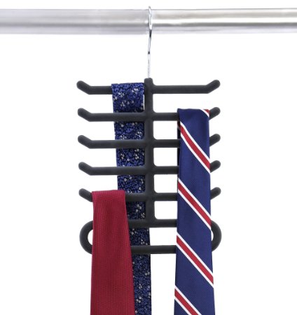 HangerWise Brand Tie Hanger Organizer Rack | 2-Pack | Non-Slip Velvet | Charcoal Grey