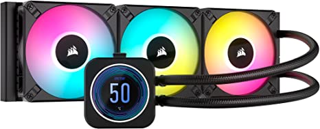 Corsair iCUE H150i Elite LCD XT Liquid CPU Cooler - IPS LCD Screen - Three AF120 RGB Elite Fans - 360mm Radiator - Fits Intel® LGA 1700, AMD® AM5, and More - Included iCUE Commander CORE - Black