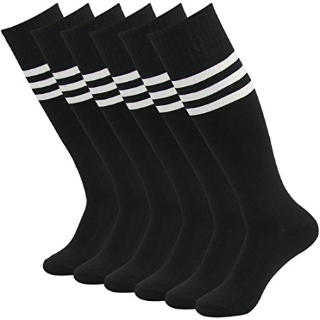 Fasoar Unisex Knee High Stripe Football Sports Tube Socks 2 Pack,6 Pack,10 Pack