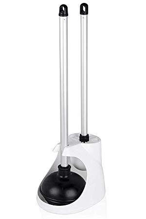 Neiko 60167A Toilet Plunger and Brush Combo Caddy Set, Aluminum Handles | White Canister Base,