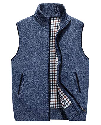 HOW'ON Men's Stand Collar Loose Zipper Sleeveless Knitted Cardigan Sweater Vest Outwear Jacket