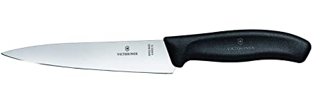 Victorinox Swiss Classic Carving Knife Stainless Steel Meat and Large Vegetable Cutting Narrow Straight Blade Knife for Professional and House Use, 15 cm Black, Swiss Made (6.8003.15B)