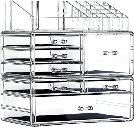 Cq acrylic Clear Makeup Storage Organizer Drawers Skin Care X Large Cosmetic Display Cases Stackable Storage Box With 7 Drawers For Dresser,Set of 3