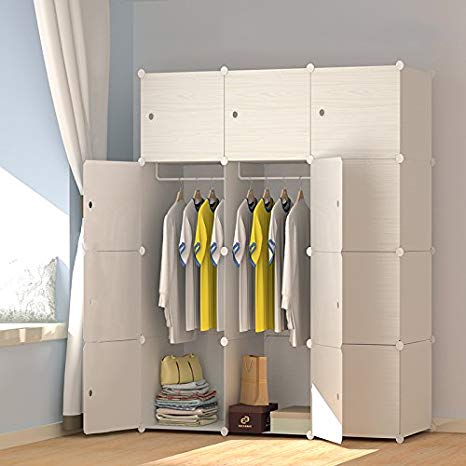 JOISCOPE MEGAFUTURE Wood Pattern Portable Wardrobe Closet for Hanging Clothes, Combination Armoire, Modular Cabinet for Space Saving, Ideal Storage Organizer Cube for books, toys, towels (12-Cube)