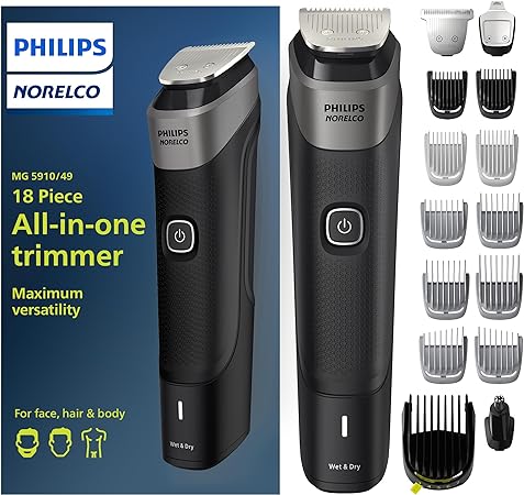 NEW Philips Norelco Multigroom Series 5000 18 Piece, Beard Face, Hair, Body and Intimate Hair Trimmer for Men - NO BLADE OIL MG5910/49