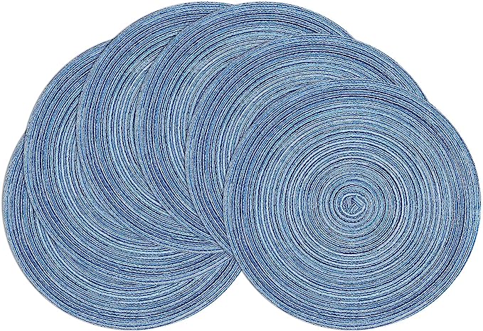 SHACOS Round Braided Placemats Set of 6 Circle Place Mats Kitchen Table Mats for Dining Table Wedding Party (Blue Gray, 6)