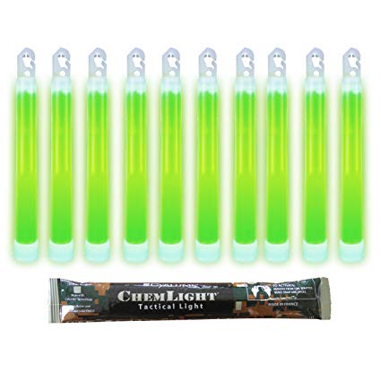Cyalume ChemLight Military Grade Chemical Light Sticks, Green 6" Long, 12 Hour Duration (Pack of 10)