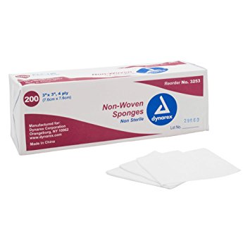 Dynarex Non-Woven Sponges 3253, 3" 200 Pack White