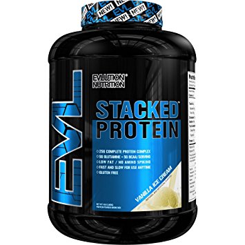 Evlution Nutrition Stacked Protein 4lb Protein Powder With 25 Grams of Protein, 5 Grams of BCAA’s and 5 Grams of Glutamine (Vanilla Ice Cream)
