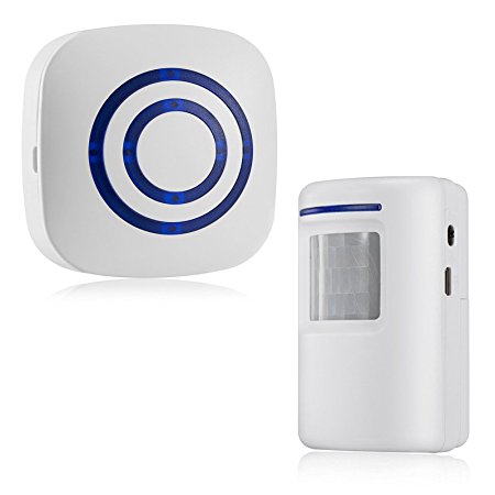 HappyCell Wireless PIR Motion Sensor Doorbell 490-feet Range with 38 Chimes, No Batteries for Receiver (White)