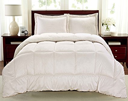 Cathay Home Fashions Reversible Sherpa Faux Fur Down Alternative Comforter Set, King, Ivory