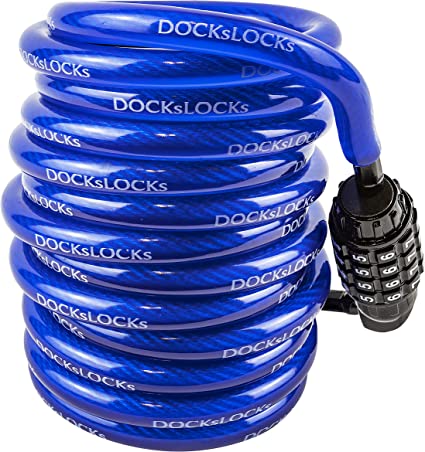 DocksLocks Anti-Theft Weatherproof Coiled Security Cable with Resettable Combination Lock 15ft