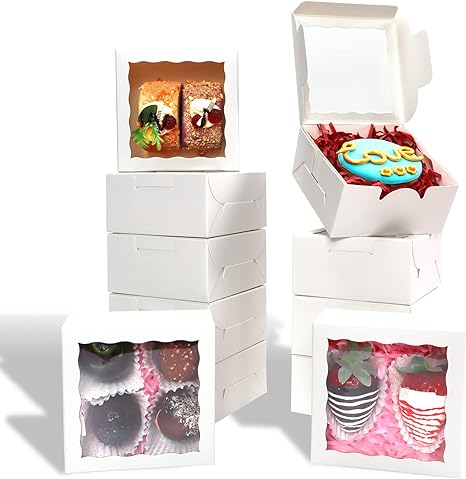 RomanticBaking 40 Pack Bakery Boxes 4x4x2 Inches Cookies Boxes Mini Bundt Cake Boxes Pie Boxes Cinnamon Roll Treat Boxes Chocolate Truffle Boxes Party Wedding Favor