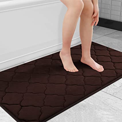 OLANLY Memory Foam Bath Mat Rug, Large Size Ultra Soft Non Slip and Absorbent Bathroom Rug, Machine Wash Dry, Comfortable, Thick Bath Rug Carpet Runner for Bathroom Floor, Tub and Shower, 47x24, Brown