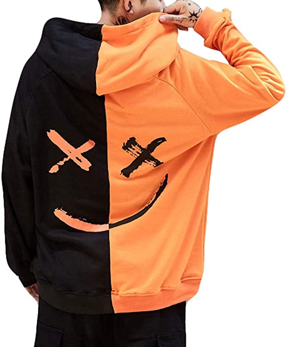 iYYVV Unisex Teens Colorblock Smiling Face Fashion Printed Sweatshirt Hoodie Pullover