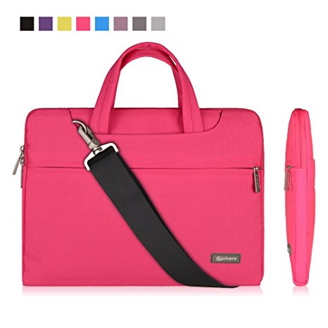 Qishare 11.6" 12" Pink Multi-functional Business Briefcase Sleeve/Messenger Case with Handle and Carrying Strap for Acer Asus Dell Fujitsu Lenovo Hp Samsung Sony (Pink, 11.6-12'')