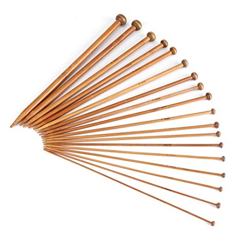 Bamboo Single Pointed Carbonized Knitting Needles 18 Sizes (2mm to 10mm) - Pack of 36