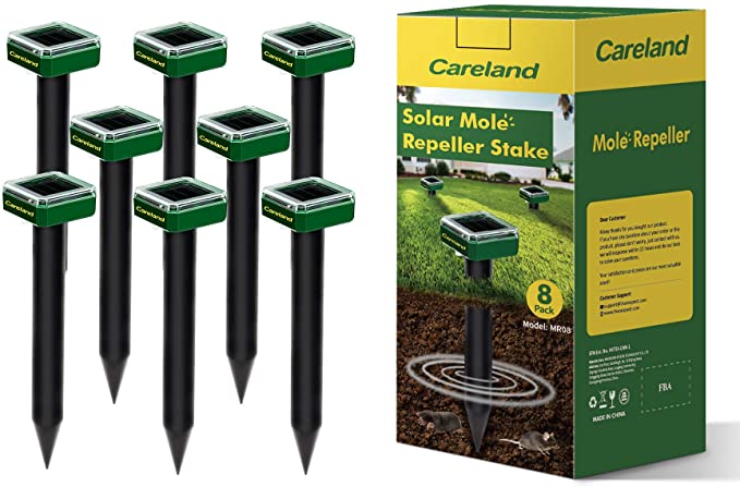 Careland Solar Mole Repellent Sonic Groundhog Repeller Stakes Gopher Deterrent Spikes Chaser and Get Rid of Voles Burrowing Rodents from Garden Yard (8)