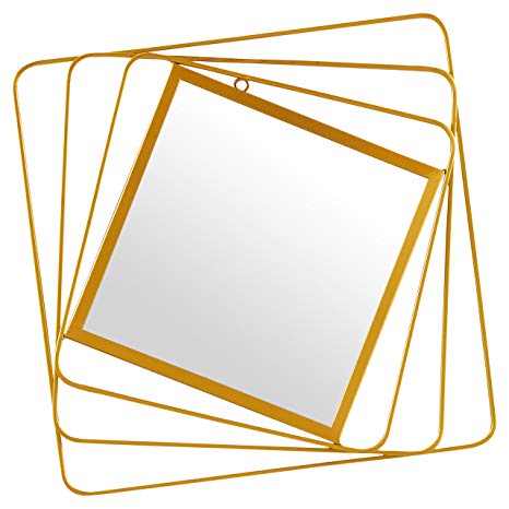 Rivet Rotating Metal Hanging Wall Mirror, 18.25 Inch Height, Gold Finish