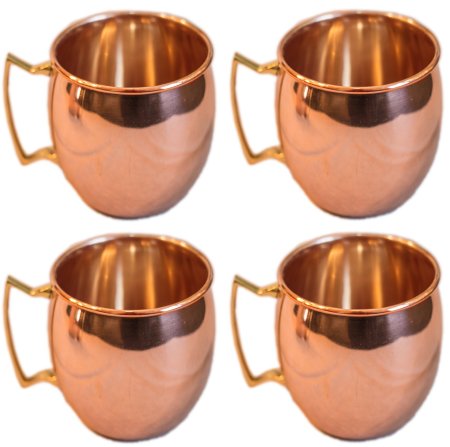 Moscow Mule 100 % Solid Pure Copper Mugs/Cups - Set of 4 (16-ounce/Set of 4, Smooth)