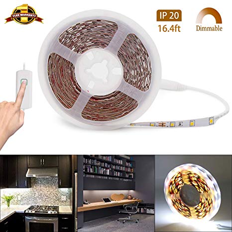 LED Strip Lights Dimmable Rope Lights 12V LED Light Strip White Under Cabinet Lighting Ultra Bright Vanity Lights 16.4ft LED Tape Light Non-Waterproof 6500K LED Ribbon Lights for Cabinet Mirror Office