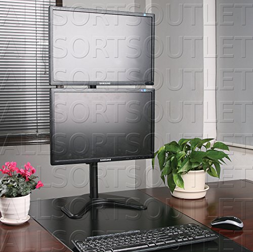 VERTICAL DUAL DOUBLE TWIN LCD LED TFT COMPUTER MONITOR FREESTANDING DESK STAND MOUNT HEAVY DUTY FULLY ADJUSTABLE FOR 2 / TWO SCREENS 15-27"