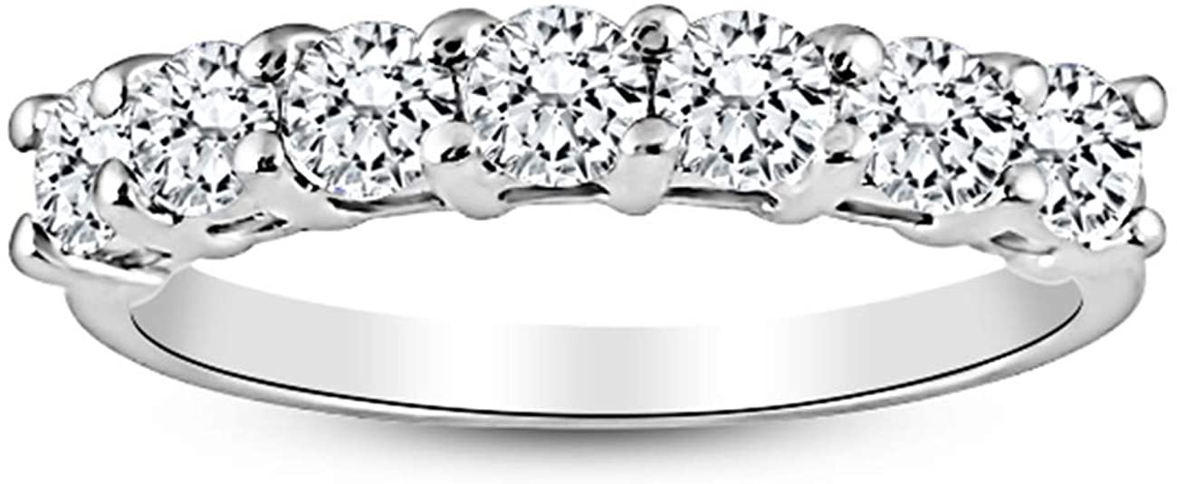 1 Carat 14K White Gold Round 7-Stone Diamond Wedding Anniversary Stackable Ring Band Value Collection