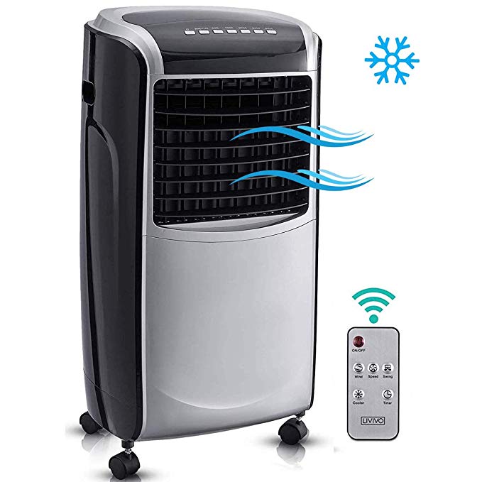 LIVIVO Portable Powerful Digital Evaporative Air Fan Cooler AC W Remote Control & LED Display, 7L Tank - 75W - Anti Dust Filter - 3 Speed Settings - 120° Oscillating Swing Function 7.5 Hour Timer