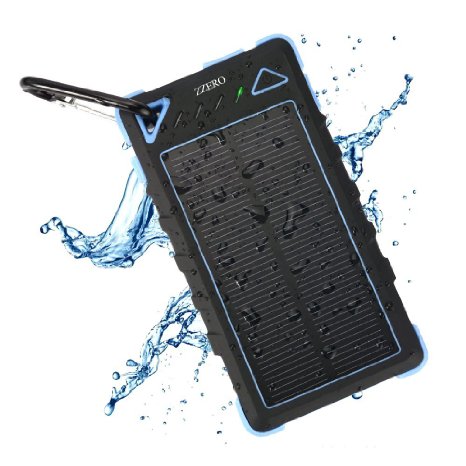 Zzero 8000mAh Dual USB Waterproof Solar Phone Charger, Blue