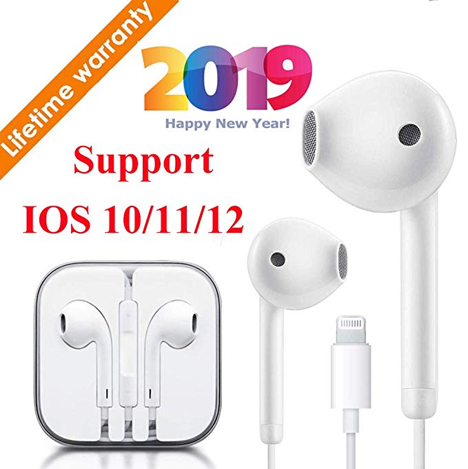 Lighting Earbuds Earphones Wired Headset Headphone with Microphone and Volume Control, Compatible with iPhone Xs Max/XR/X/8 Plus/7 iOS 10/11/12 Plug and Play