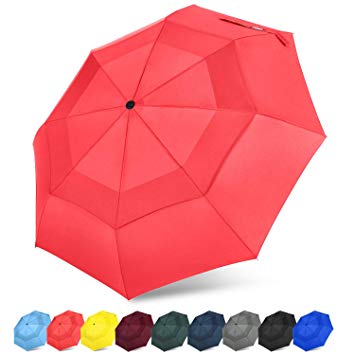 G4Free Folding Travel Umbrella Compact with SAFE LOCK Double Canopy Windproof Auto Open Close Personal Small Umbrella